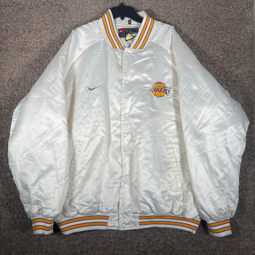Nike Team Los Angeles Lakers Satin Varsity Jacket Mens 3XL White Vintage NBA